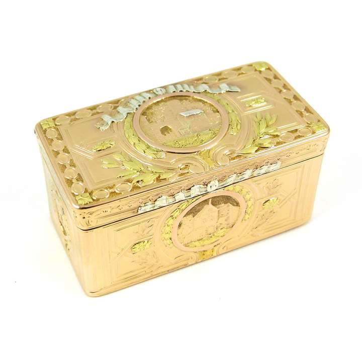 Louis XV rectangular chased four colour gold box